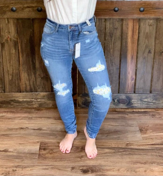 Hi-Waist Skinny Lemon Patch Jeans - Judy Blue - Sweetwater Boutique