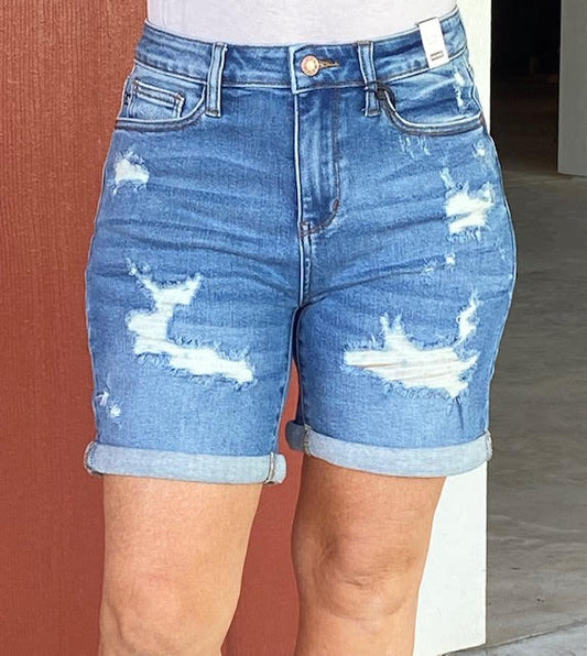 High Waisted Mid-Length Destroyed Shorts - Judy Blue - Sweetwater Boutique