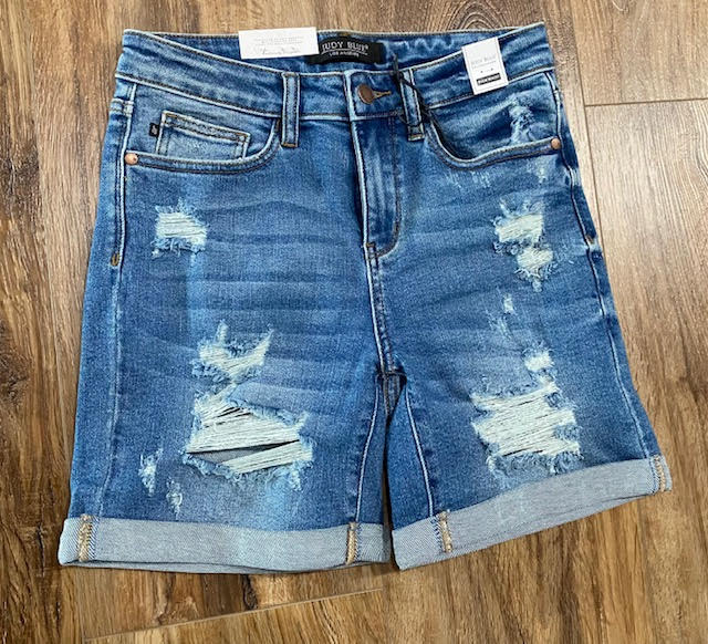 High Waisted Mid-Length Destroyed Shorts - Judy Blue - Sweetwater Boutique