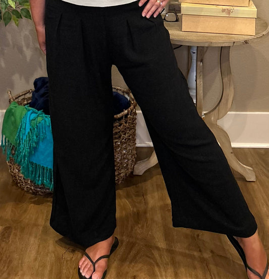 Pleated Cropped Palazzo Linen Pant - Sweetwater Boutique